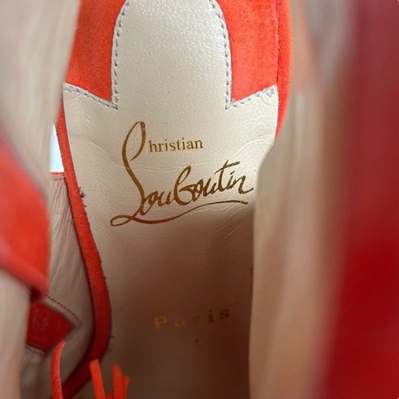 Christian Louboutin Women's Sz 37 US 7 Otoka Tassel Orange Suede Ankle Boots - Picture 6 of 12
